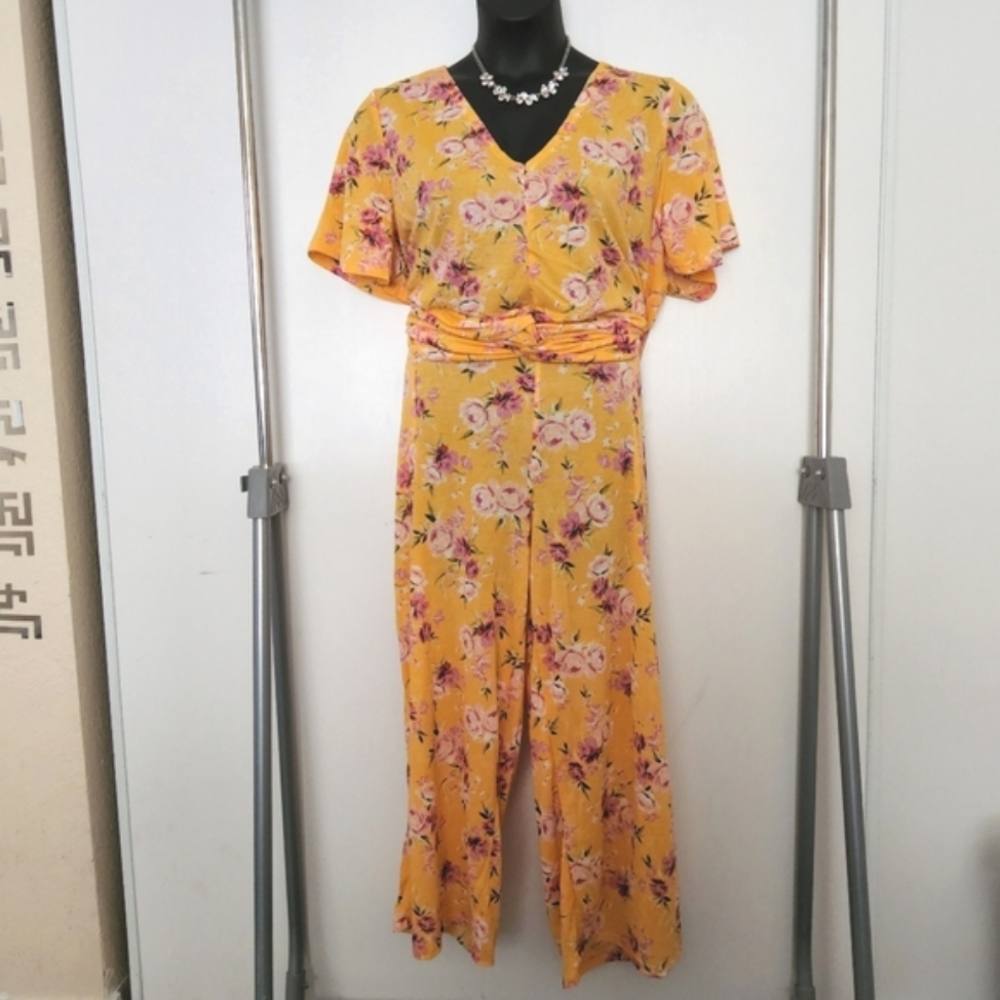 Jolie & Joy Yellow 2 Piece Floral Top and Pants Set Plus Size 3xl NWT